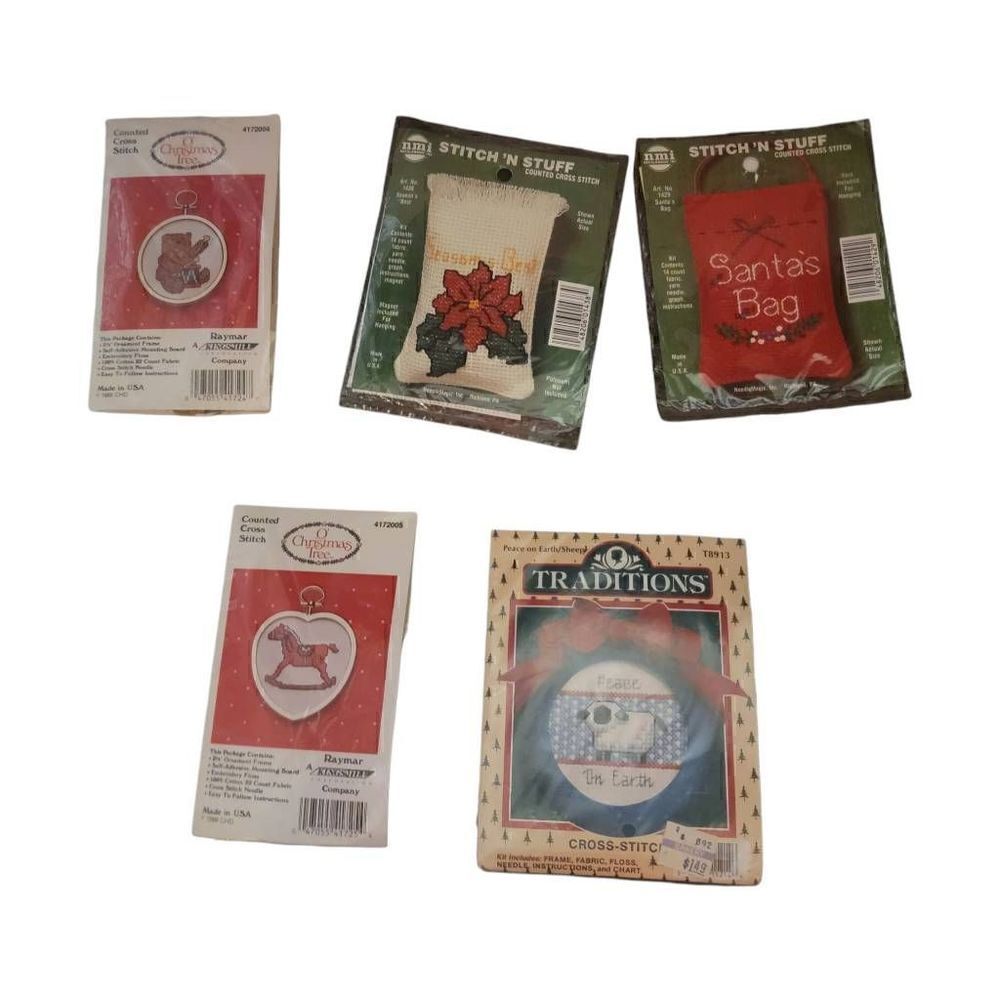 Vintage Cross Stitch Kit Sets 5 Lot Christmas Holiday 1988 Made In USA New In Ba